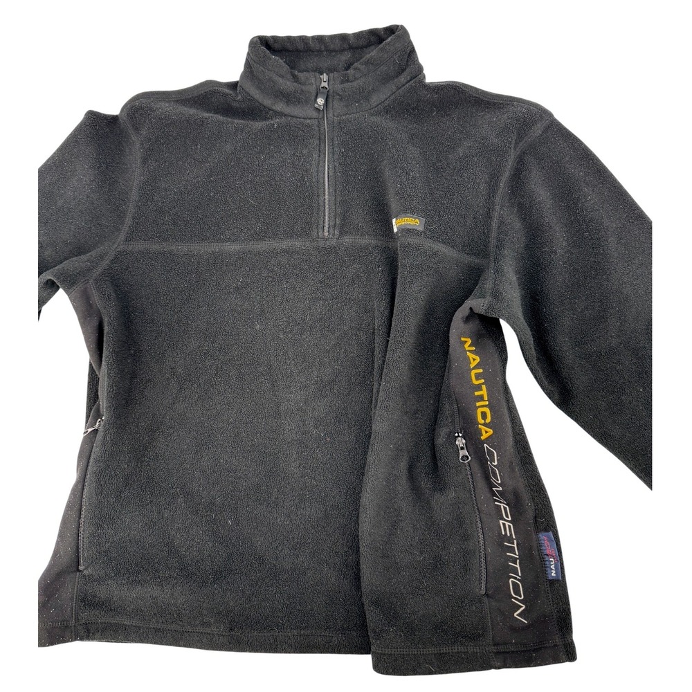 Vintage Nautica Competition Fleece Jacket XL Quarter Zip Pullover Mens Black